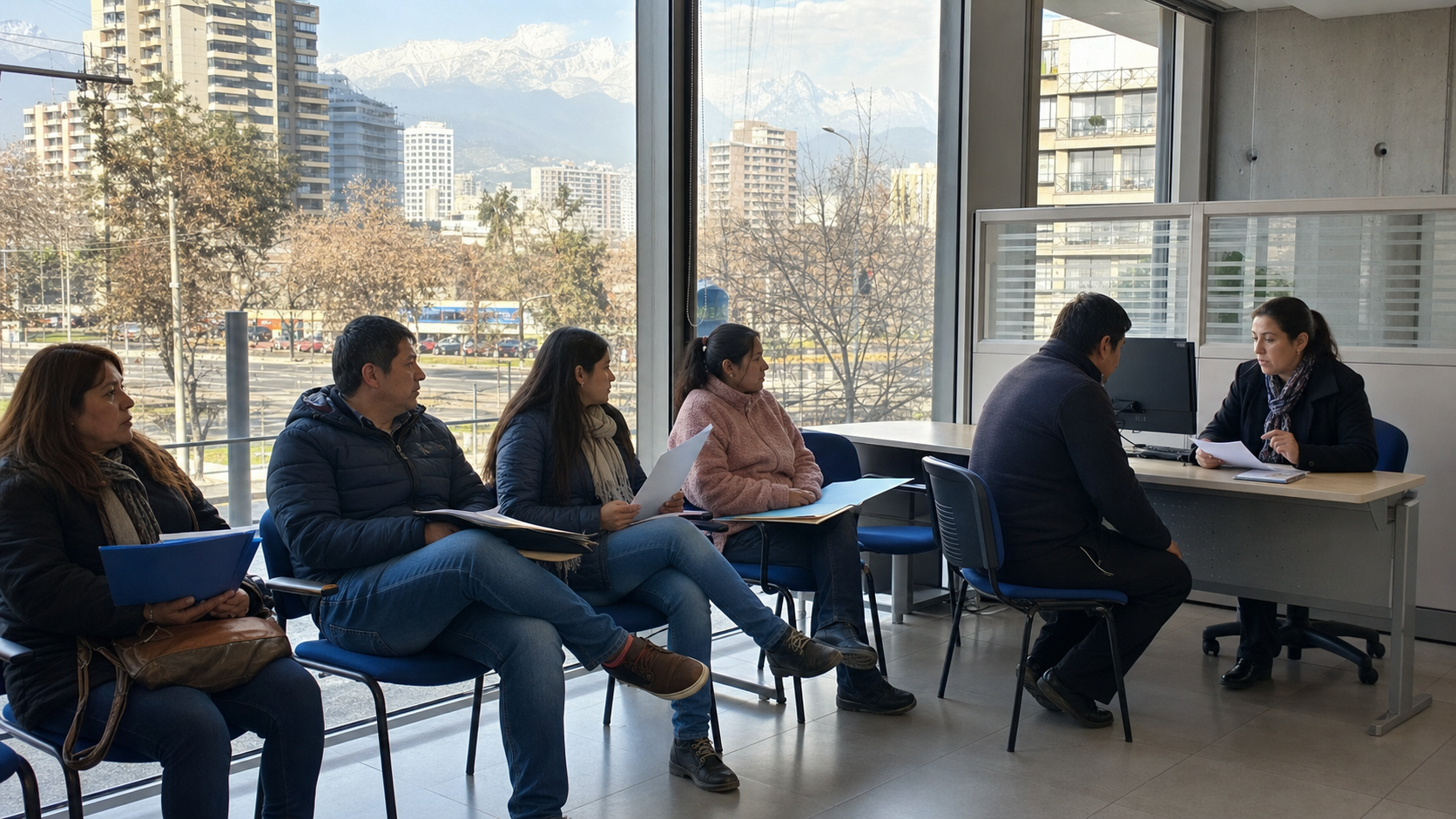 Personas esperan orientación laboral en una oficina municipal de Santiago
